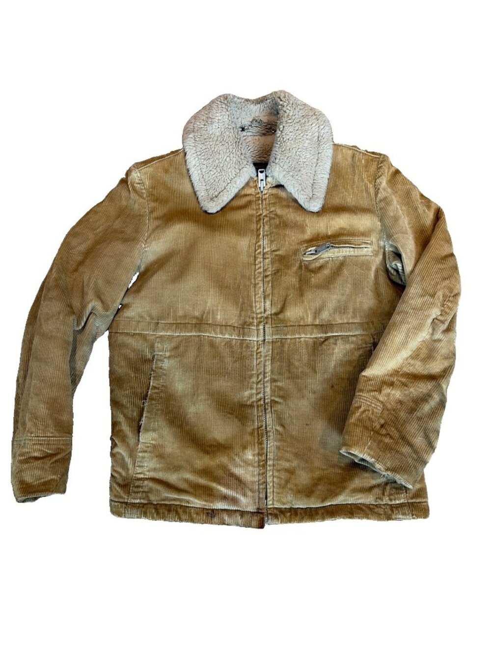 Vtg 70s Men’s Corduroy Jacket Sherpa Lining Size 40 Thrashed Shredded Grunge